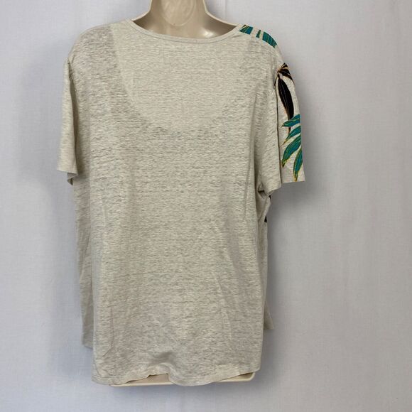 Chicos Top Size 4 100% Linen Floral Tropical Coastal Scoop Neck Beige Tan XXL 2X - Picture 5 of 10